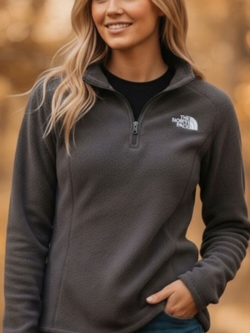 The North Face Women's Black Quarter-Zip Fleece Pullover ~ Size Medium